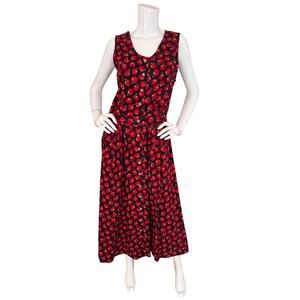 Vintage 90's Pinafore Teacher Dress Apple Print Novelty Corduroy Pockets Medium